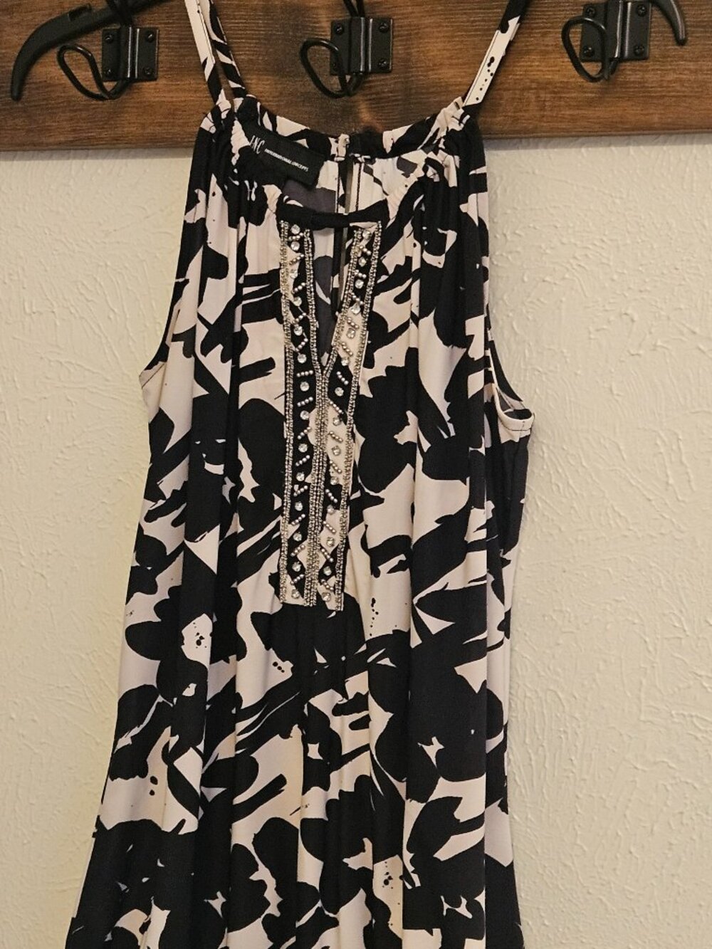 INC International Concepts Black and White Top With Beads & Rhinestones